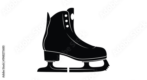 A black and white silhouette depicts a single ice skate showcasing its classic design and blade