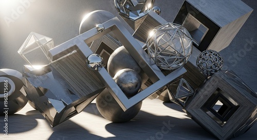 Abstract Geometric Composition with Cubes and Spheres.