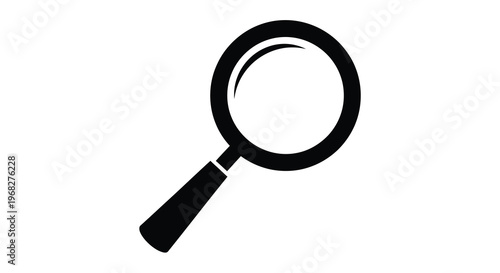 A simple black and white illustration depicts a magnifying glass on a white background high quality