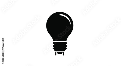 A simple black and white illustration depicts a traditional incandescent light bulb design high quality professional