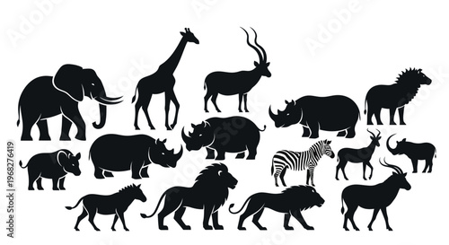 African Safari Animals Silhouettes Collection.