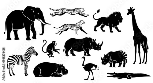 African wildlife silhouettes collection.