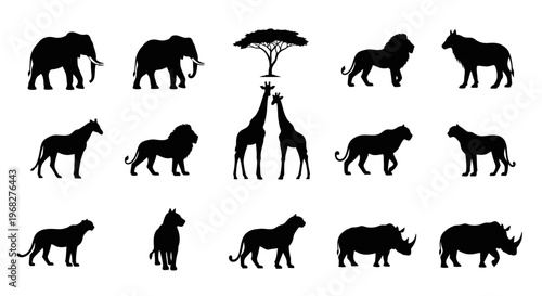African Safari Wildlife Silhouettes Collection.