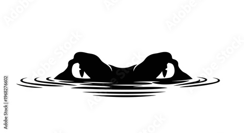 Alligator eyes lurking above water surface with ripples.