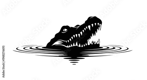 Alligator head emerging from water with ripples.