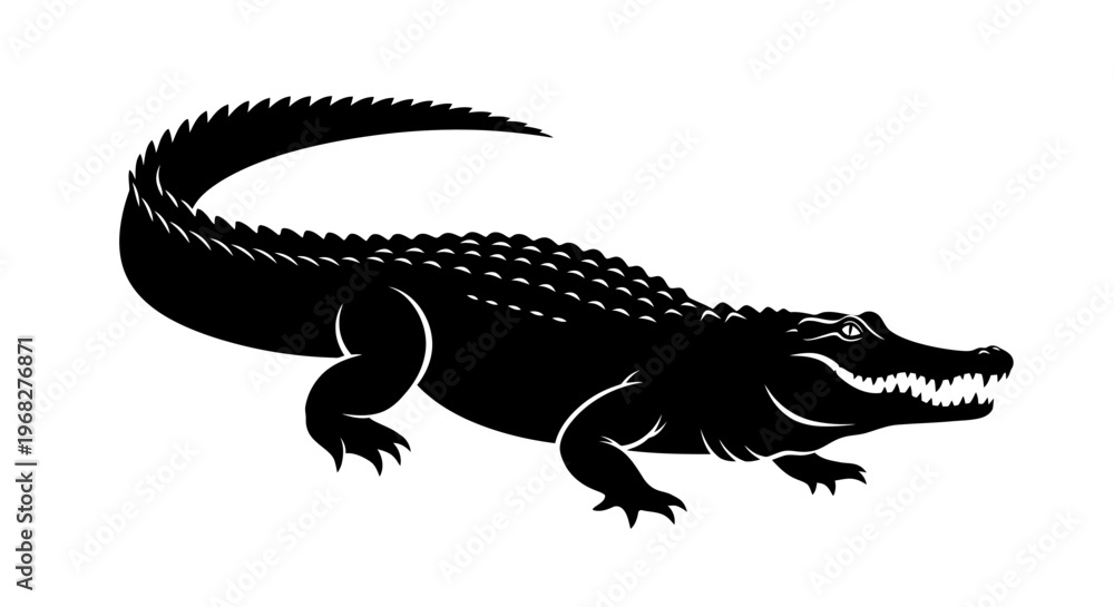 Obraz premium Black silhouette of a powerful crocodile with sharp teeth.