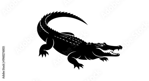 Black silhouette of a powerful crocodile or alligator on a white background.