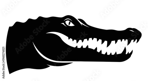 Alligator head silhouette with sharp teeth and menacing eye.