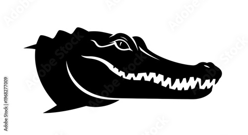 Black silhouette of an alligator head with sharp teeth.