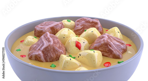 Cartoon Style Meat and Potato Stew in a Bowl