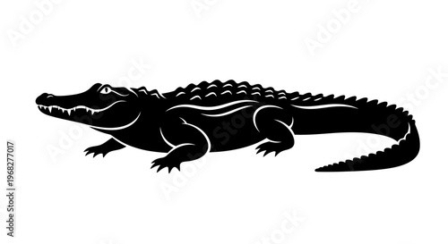 Black silhouette of an alligator on a white background.