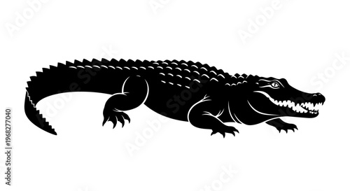 Black Silhouette of an Alligator or Crocodile.