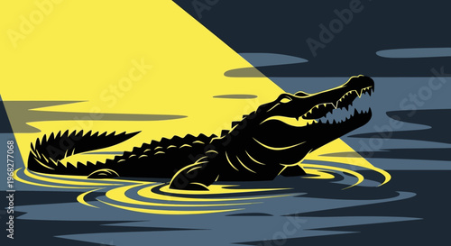 Alligator in Water with Spotlight.