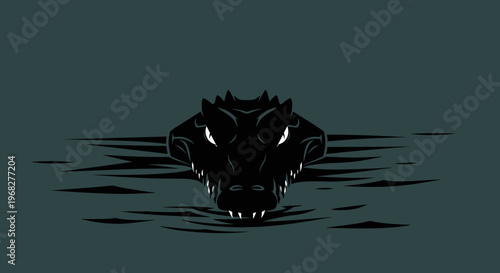 Alligator or crocodile head emerging from dark water with glowing eyes.