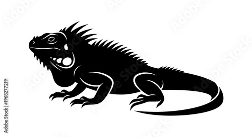 Black silhouette of an iguana on a white background.