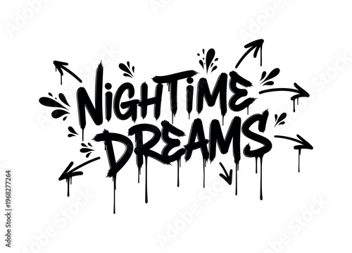 Nighttime Dreams. lettering and all elements in black. Vector style. AWhite background. Pure white background. Perfect isolation and visual consistency.