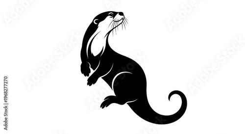 Elegant black otter silhouette illustration looking up.