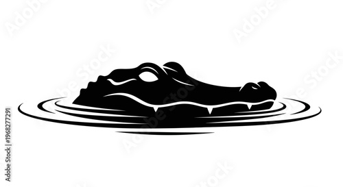 Alligator or crocodile head emerging from water with ripples.