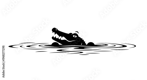 Cartoon crocodile head peeking from water with ripples.