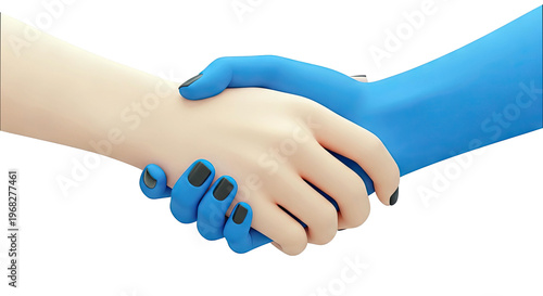 Close-up of two cartoon hands shaking, one blue, one skin-toned