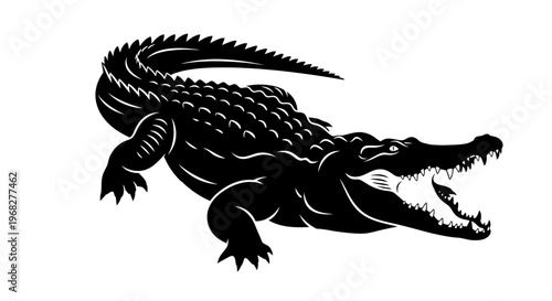 Powerful Alligator Illustration with Open Jaws.