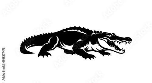 Alligator or Crocodile Mascot Roaring Black and White.