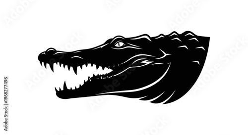 Fierce Alligator Head Silhouette with Open Jaws.