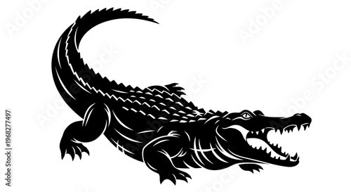 Powerful Alligator Illustration with Open Jaws.