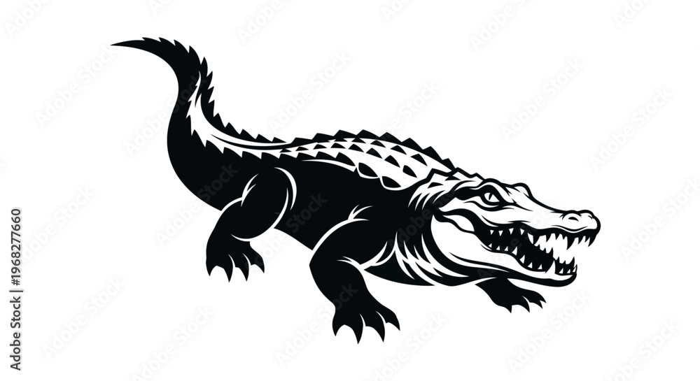 Fototapeta premium Powerful Alligator Illustration with Open Jaws and Sharp Teeth.