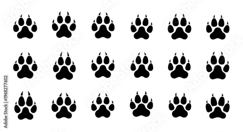 Black animal paw prints set on a white background.