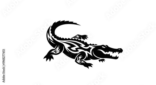 Alligator or Crocodile Tribal Tattoo Black and White.