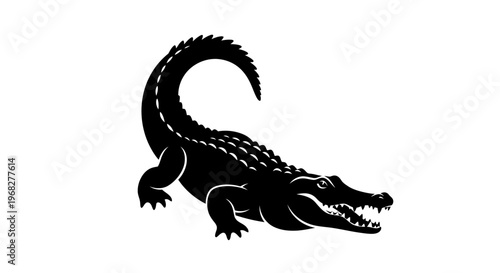 Black Crocodile Silhouette on White Background.