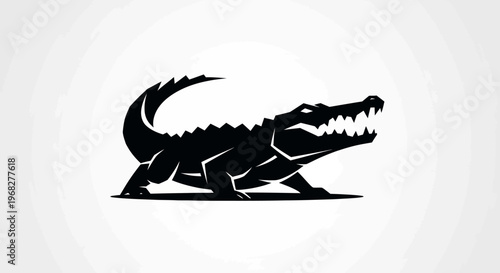 Black crocodile or alligator logo design on white background.