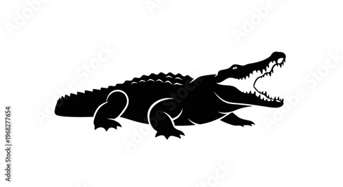 Alligator or crocodile with open mouth, black silhouette.