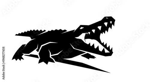 Fierce Alligator Silhouette Roaring with Open Jaws.