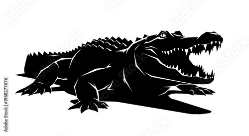 Powerful Alligator Silhouette with Open Jaws.