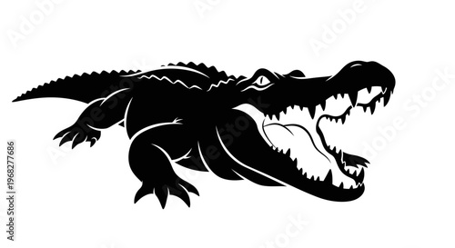 Fierce Alligator Silhouette with Open Jaws.