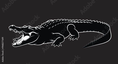 Alligator or crocodile with open mouth showing sharp teeth.