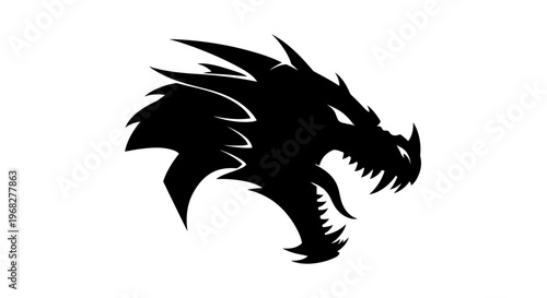 Fierce Dragon Head Silhouette Roaring with Open Mouth.