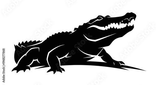 Powerful Alligator Silhouette with Open Jaws.