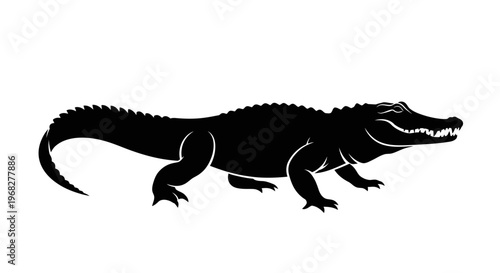 Alligator silhouette isolated on white background.