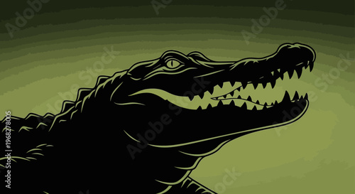 Powerful Alligator Silhouette Against a Moody Green Backdrop.