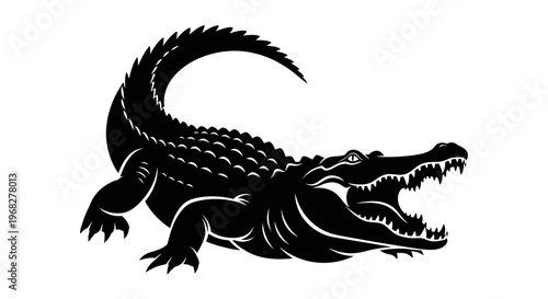 Powerful Alligator Silhouette with Open Jaws.