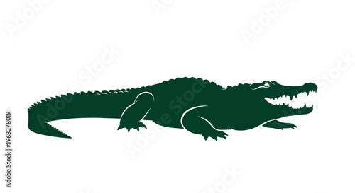 Green crocodile logo on a white background, a symbol of strength and elegance.