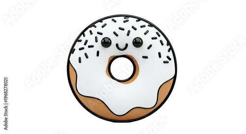 Cute Kawaii Donut with White Icing and Sprinkles