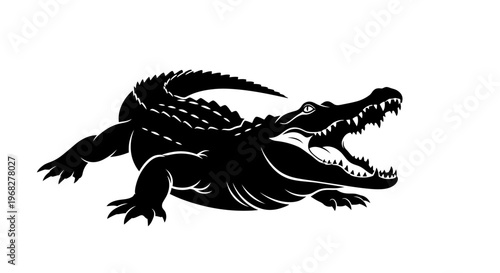 Powerful Alligator Silhouette with Open Jaws.