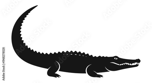 Black silhouette of a crocodile or alligator on a white background.