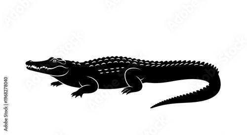 Black silhouette of a crocodile or alligator on a white background.