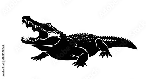 Powerful Alligator Silhouette with Open Jaws.
