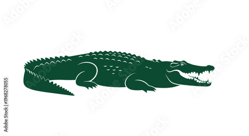 Green crocodile logo on white background, a symbol of luxury and fashion.